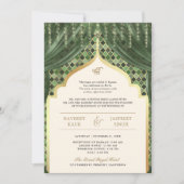 Invitation Mariage Sikh QR Code Quatrefeuille Or Vert Olive (Devant)
