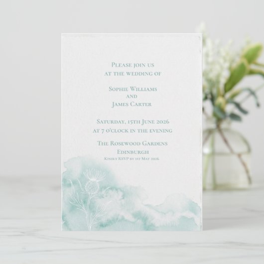 Invitation Mariage Silhouette de Chardon Écossais Vert Menthe (Debout devant)