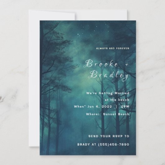 Invitation Mariage Silhouette de Forêt Sarcelle et Vert Foncé (Devant)