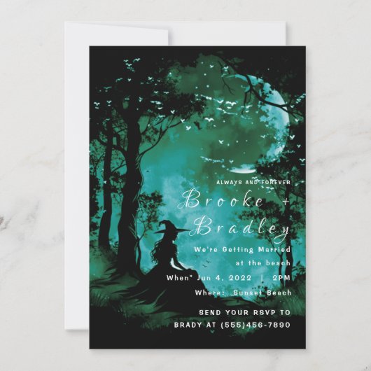 Invitation Mariage silhouette de forêt vert sarcelle et noir (Devant)
