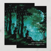 Invitation Mariage silhouette de forêt vert sarcelle et noir (Devant / Derrière)