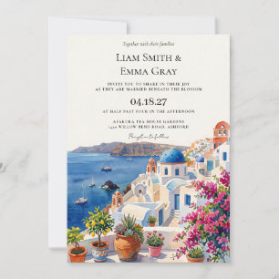 Invitation Mariage silhouette de Santorin Grèce aquarelle