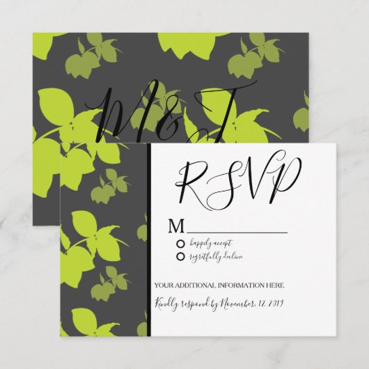 Invitation Mariage Silo Citron Lime Motif Gris Sans Couture (Devant / Derrière)