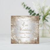Invitation Mariage Silver Beige Cream Pearl Bow Snowflake 2 (Debout devant)