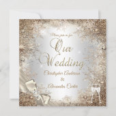 Invitation Mariage Silver Beige Cream Pearl Bow Snowflake 2 (Devant)