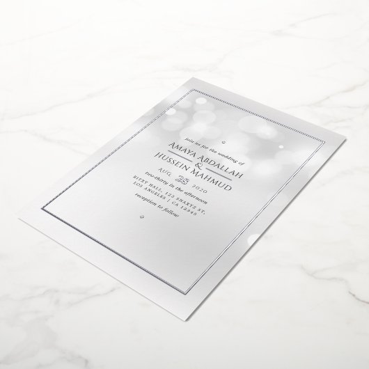 Invitation Mariage Silver Bokeh Foil (Rotation)