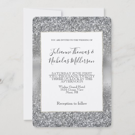 Invitation Mariage Silver Glam Sparkle Glitz (Devant)
