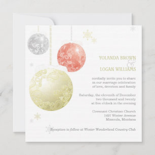 Invitation Mariage Silver Gold Red Christmas Balls
