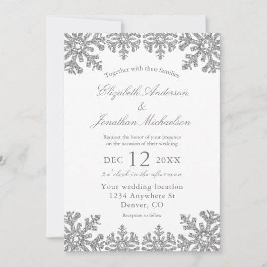 Invitation Mariage Silver Winter Snowflake (Devant)