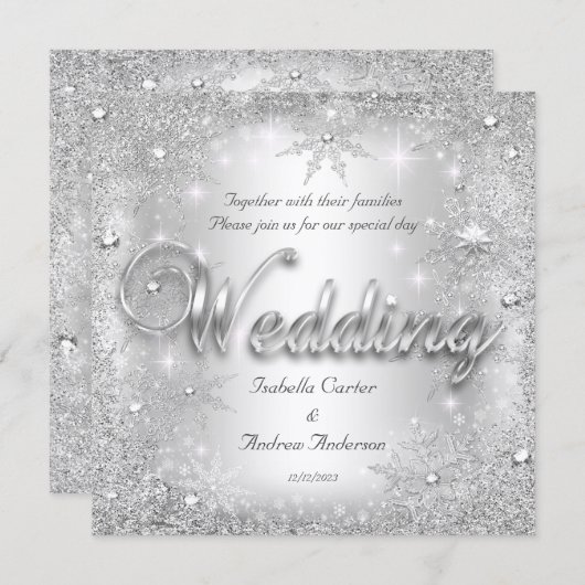 Invitation Mariage Silver Winter Wonderland Snowflakes (Devant / Derrière)