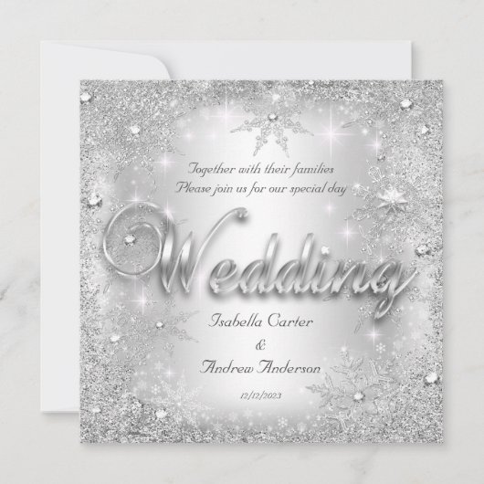Invitation Mariage Silver Winter Wonderland Snowflakes (Devant)