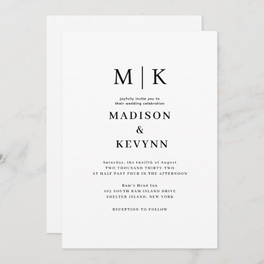 Invitation Mariage simple (Devant / Derrière)