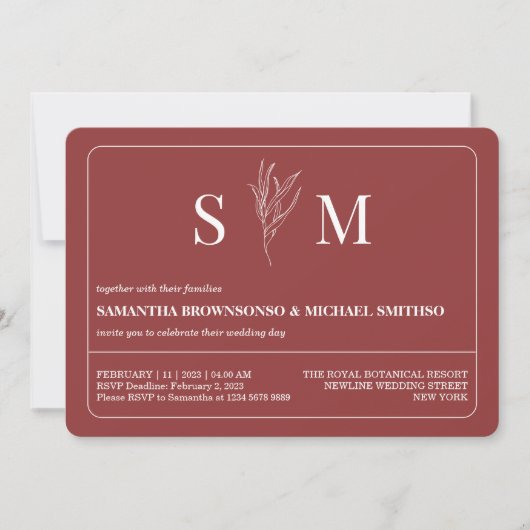 Invitation Mariage simple à fleurs en terre cuite (Devant)