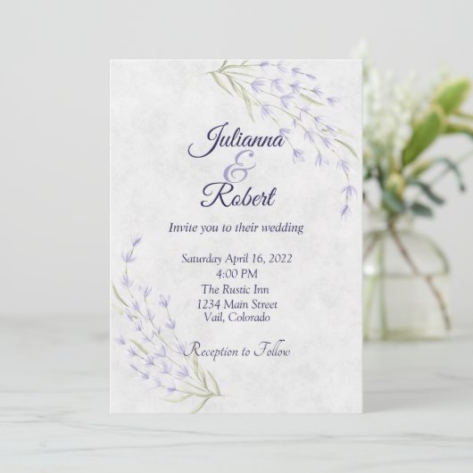 Invitation Mariage simple à fleurs violettes (Debout devant)