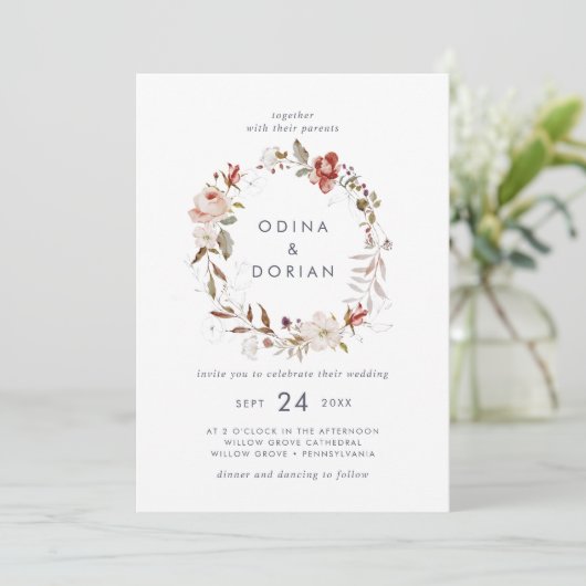 Invitation Mariage simple à germes floraux (Debout devant)