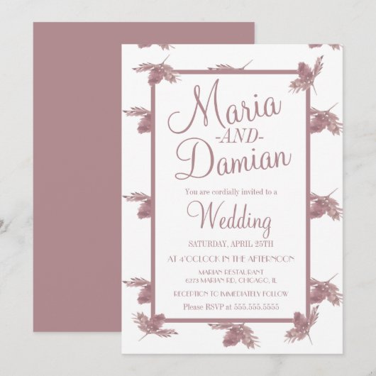 Invitation Mariage Simple à l'aquarelle avec Feuilles d'Autom (Devant / Derrière)