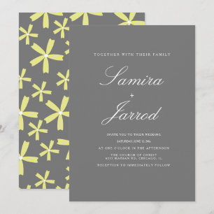 Invitation Mariage simple à motifs floraux jaunes et gris
