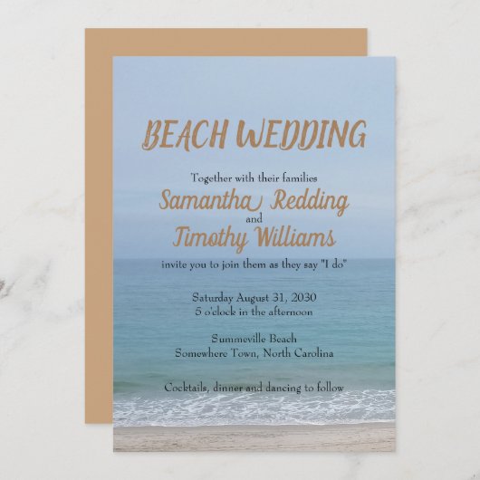 Invitation Mariage simple à Serene Ocean Beach (Devant / Derrière)