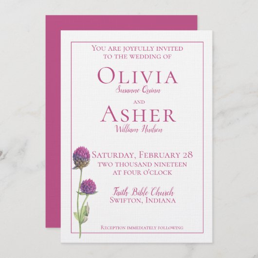 Invitation Mariage simple Amaranthe Amaranth (Devant / Derrière)