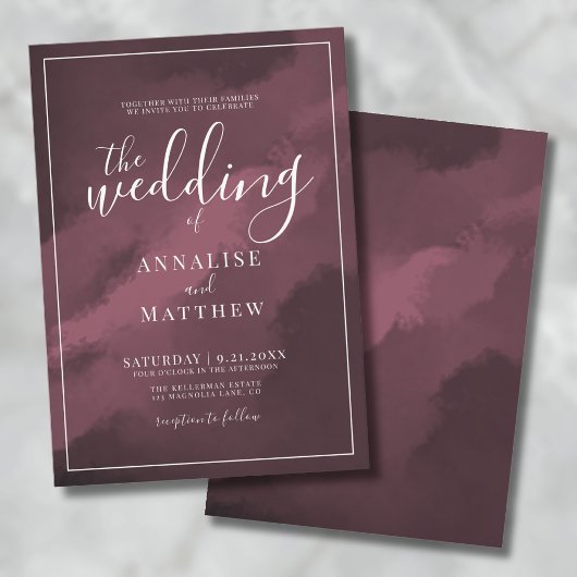 Invitation Mariage Simple Aquarelle Bourgogne