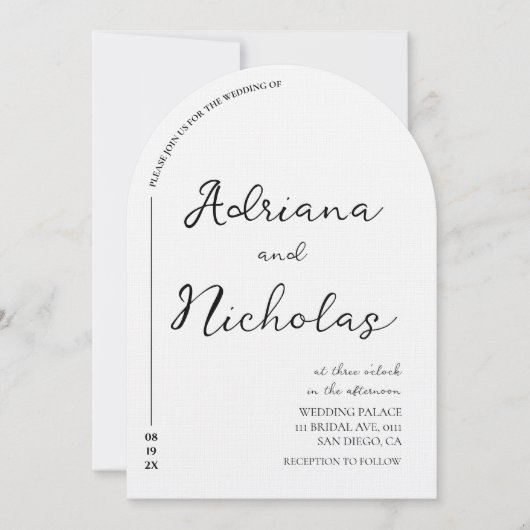 Invitation Mariage Simple Arche Forme Noir & Blanc (Devant)