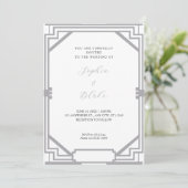 Invitation Mariage Simple Art Déco Argent et Blanc (Debout devant)