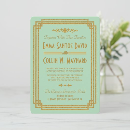 Invitation Mariage simple Art Déco Mint Invite (Debout devant)