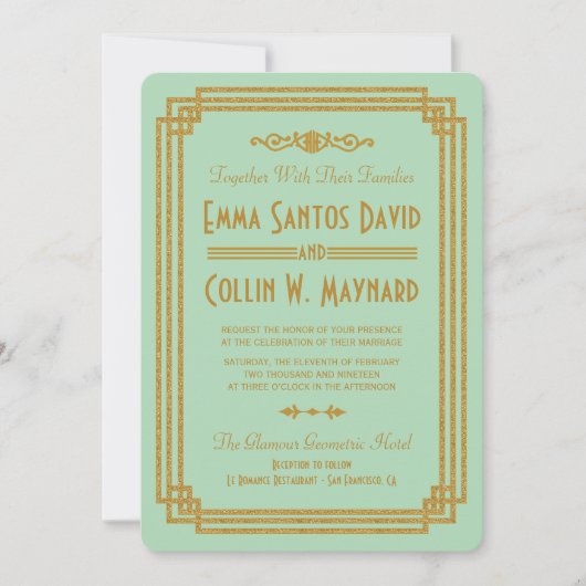 Invitation Mariage simple Art Déco Mint Invite (Devant)