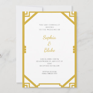 Invitation Mariage Simple Art Déco Or et Blanc Vintage