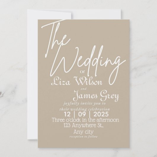Invitation Mariage simple blanc et beige moderne (Devant)