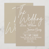 Invitation Mariage simple blanc et beige moderne (Devant / Derrière)