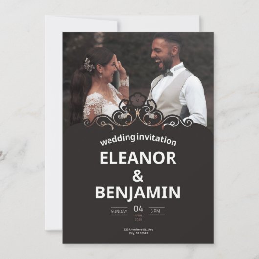 Invitation Mariage simple blanc et marron (Devant)