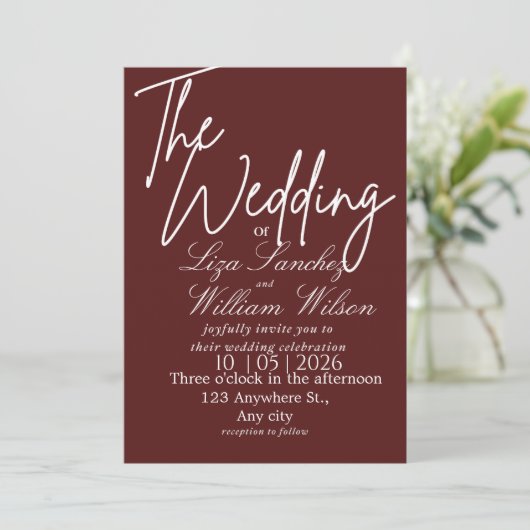 Invitation Mariage simple blanc et rouge moderne (Debout devant)