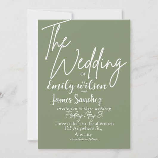 Invitation Mariage simple blanc et vert moderne (Devant)