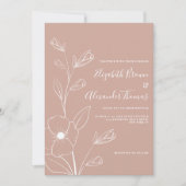 Invitation Mariage simple blanc pâle rose fleurs croquis (Devant)