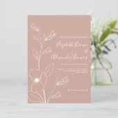 Invitation Mariage simple blanc pâle rose fleurs croquis (Debout devant)