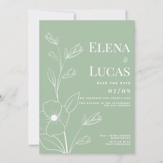 Invitation Mariage simple blanc roux de menthe (Devant)