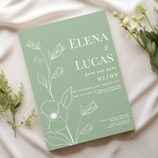 Invitation Mariage simple blanc roux de menthe