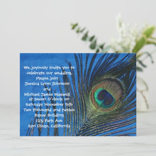 Invitation Mariage simple bleu de paon (Debout devant)