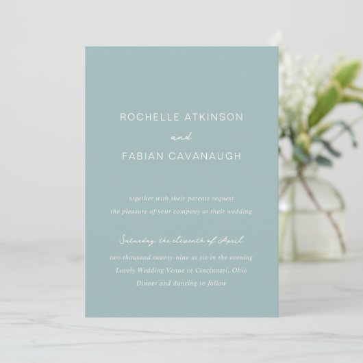 Invitation Mariage simple bleu muté élégant (Debout devant)