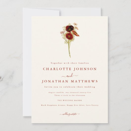Invitation Mariage Simple Bohème aux Fleurs Sauvages d'Automn (Devant)