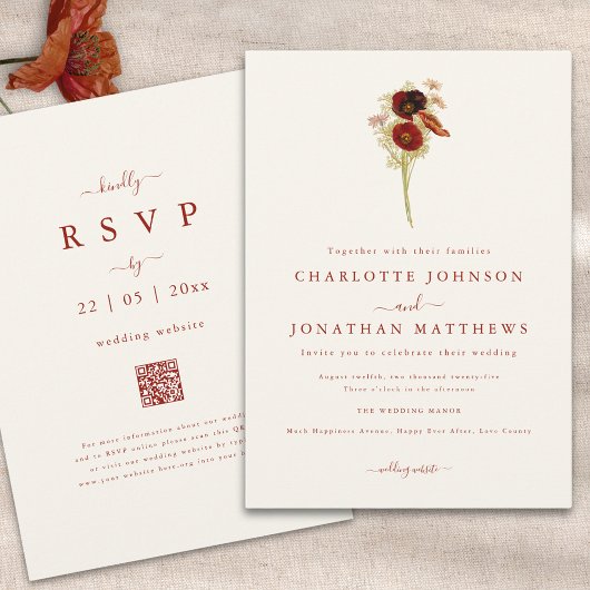Invitation Mariage Simple Bohème aux Fleurs Sauvages d'Automn