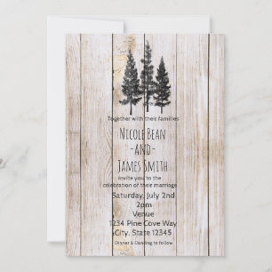 Invitation Mariage Simple Campagnard en Bois de Pins Rustique