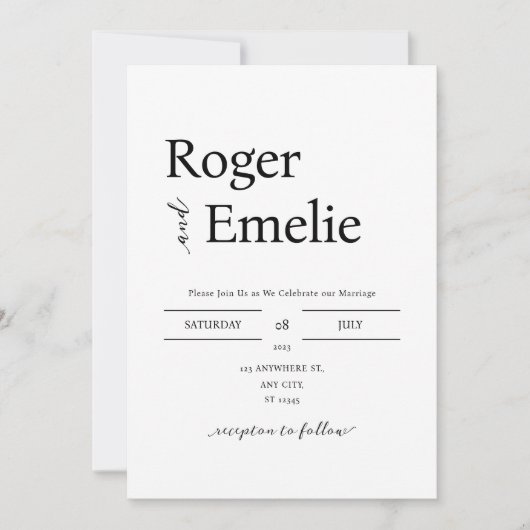 Invitation Mariage simple classique élégant (Devant)