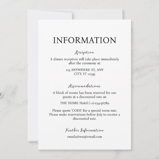 Invitation Mariage simple classique élégant (Dos)