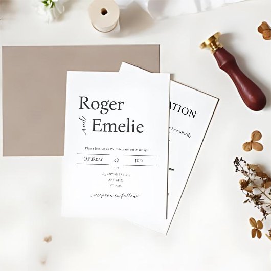 Invitation Mariage simple classique élégant