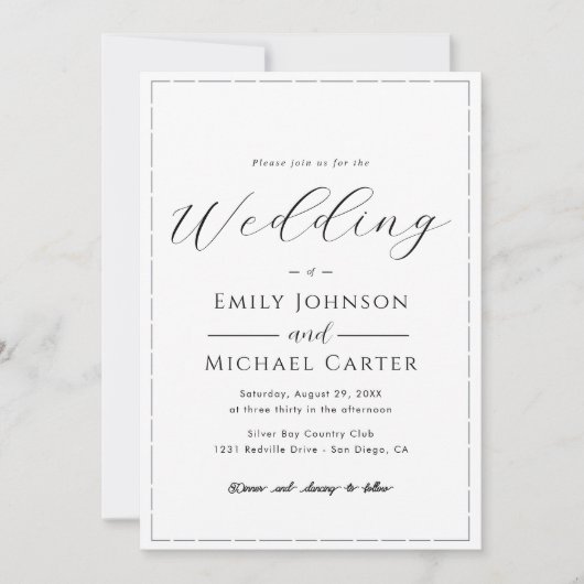 Invitation Mariage Simple Classique Noir & Blanc Tout-En-Un (Devant)