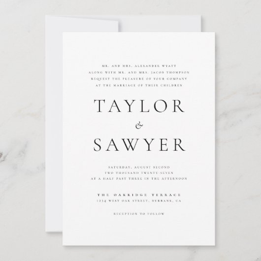 Invitation Mariage simple classique noir et blanc (Devant)