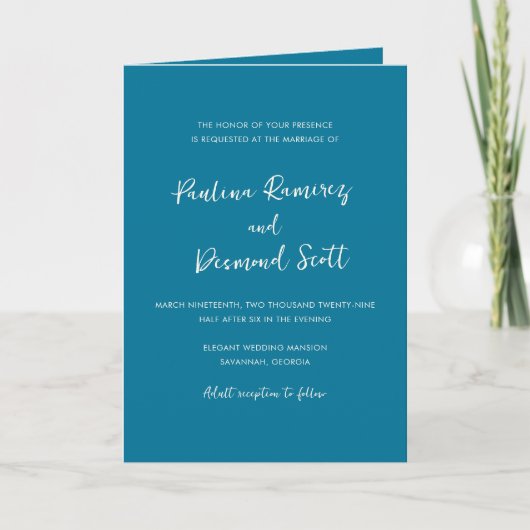 Invitation Mariage simple code QR bleu moderne (Devant)