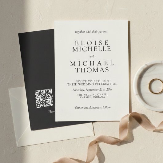 Invitation Mariage Simple Code QR Classique Ivoire
